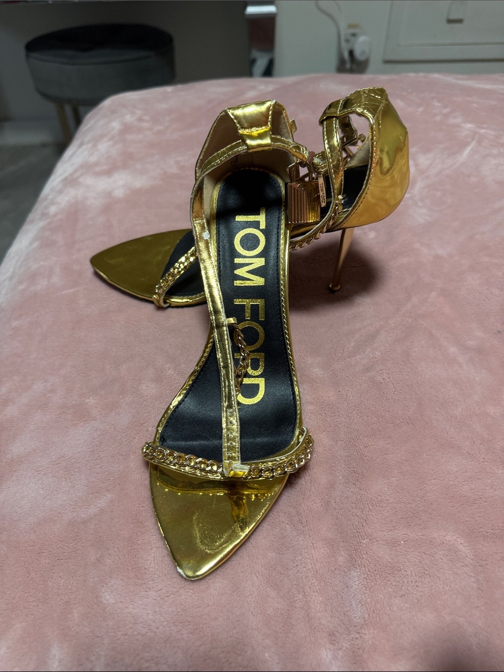 Tom Ford Gold Chain-Embellished Pointed-Toe Stilettos